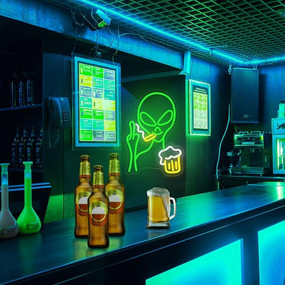 Green Alien Neon Sign, Beer Bar Alien Neon Light for Wall Decor, Dimmable LED Lights Signs for Bedroom Man Cave Game Room Home Bar Party Decoration,USB Powered Alien Light up Sign for Kids Teen Boy Birthday Christmas Presents