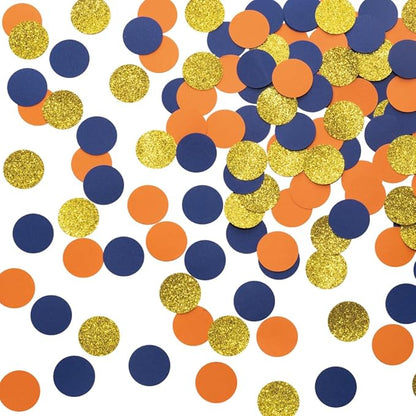 Gold Blue and Orange Confetti Table Decoration for Baby Shower Birthday Wedding Graduation Retirement Party, 1.2 inch in Diameter, 200 Counts
