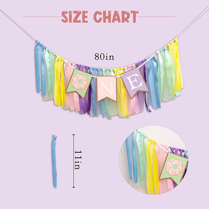 Donut High Chair Banner 1st Birthday - Donut Grow Up Highchair Banner, Sweet One Birthday Party Decorations for Cake Smash, Photo Prop...