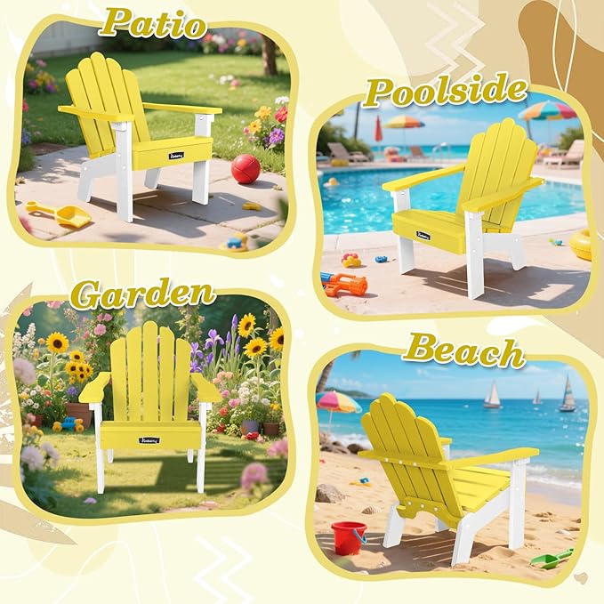FUNBERRY Kids Outdoor Chair, CPC Certified HDPE Kids Adirondack Chairs, All Weather Easy Installation Toddler Outdoor Chair with Ergonomic Design for Patio, Garden, Picnic, Backyard, Beach