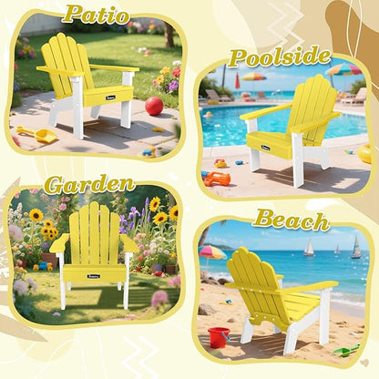 FUNBERRY Kids Outdoor Chair, CPC Certified HDPE Kids Adirondack Chairs Set of 2, All Weather Easy Installation Toddler Outdoor Chair with Ergonomic Design for Patio, Garden, Picnic, Backyard, Beach