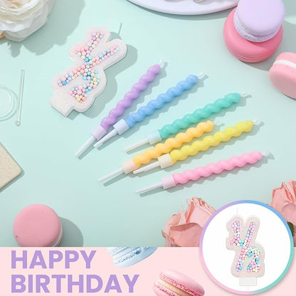 MTLEE Number 1/2 Birthday Candle with 12 Pcs Spiral Candles for Girls Macaron Pastel Rainbow Unicorn Pink Cake Topper for Sweet Theme Party Decoration