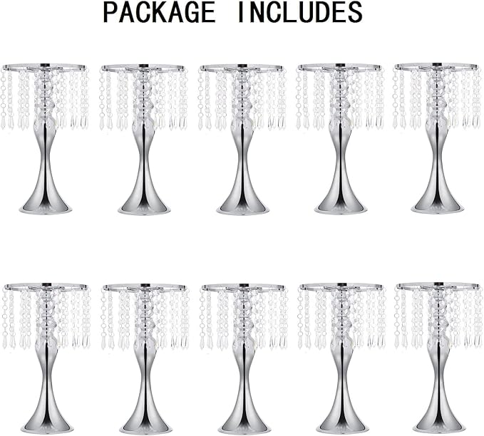 10pcs Silver Vases for Centerpieces Crystal Tabletop Metal Flower Vase Stand for Anniversary Ceremony Party Birthday Event Home Decorations