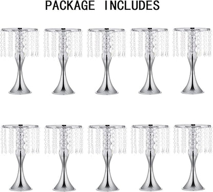 10pcs Silver Vases for Centerpieces Crystal Tabletop Metal Flower Vase Stand for Anniversary Ceremony Party Birthday Event Home Decorations
