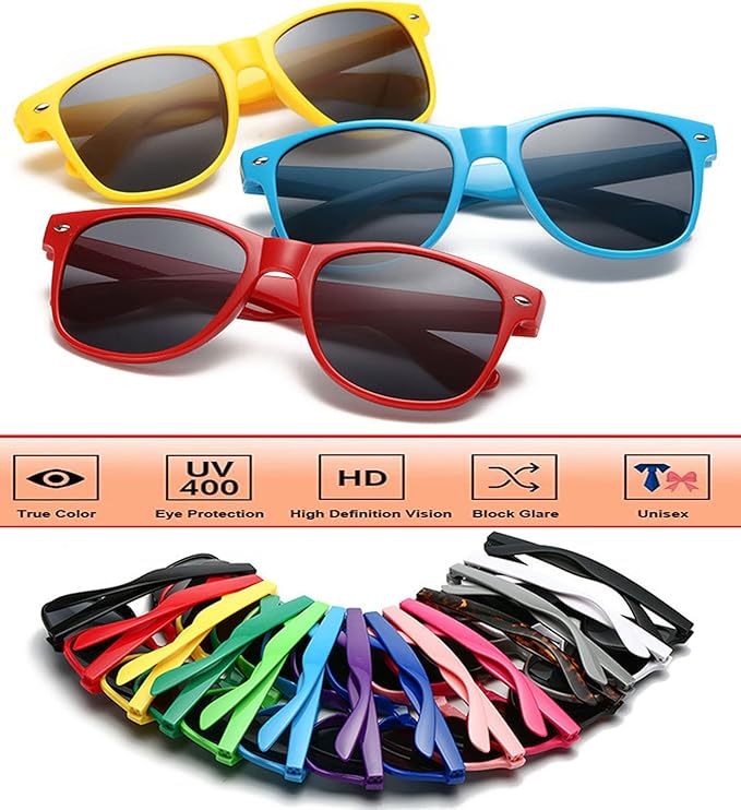 Fsmiling Yellow Sunglasses Bulk Adult Party Sunglasses 80s Glasses Shades for Men Women Mardi Gras-15Pack,UV Protection