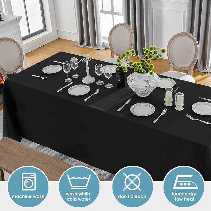 VidaFete 1 Pack Tablecloth 90 * 156inch Rectangle Table Cloth Polyester, Stain Wrinkle Resistant Polyester Dining Table Cover for Kitchen Dinning Party Wedding Tabletop Buffet Decoration(Black)