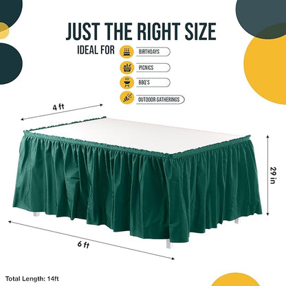Exquisite Ruffle Table Skirt Dark Green 12 Pack 14 Ft Long Table Skirts for Rectangle Tables 6ft Plus or Round Tables Skirts with Adhesive Strip for Gender Reveal Decor & Happy Birthday Parties