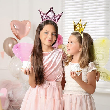 Juexica 12 Pack Princess Party Favors Princess Crowns Headband Decorations Glitter Sequin Headband for Birthday Proms Gifts(Mixed Colors,Sequin)
