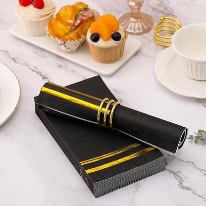 100 Pcs Black and Gold Napkins - Black Paper Napkins Disposable - 3-Ply Premium Quality Black Dinner Napkins for Birthday Kitchen Wedding Anniversary New Year Party
