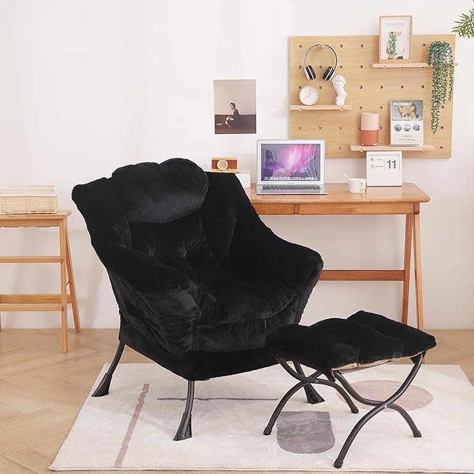 LITA Modern Accent Leisure Upholstered Sofa Chair, Lounge Reading Chair with Armrests and a Side Pocket for Living Room, Bedroom & Small Space, Plush Black