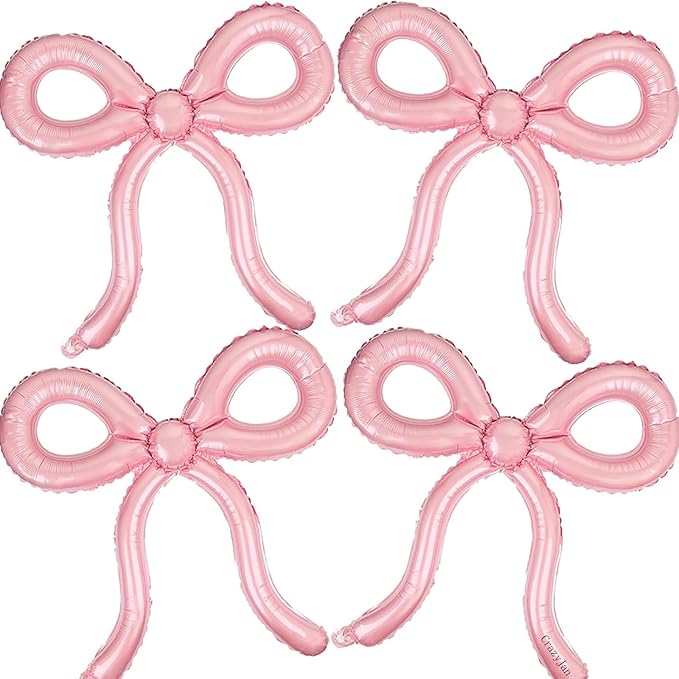 4 Pcs Pink Bow Balloons Bow Birthday Decorations for Girls Women Bow Theme Birthday Party Decorations for Bridal Shower Baby Shower Engagement Bachelorette Party Decorations 26 x 24 Inch
