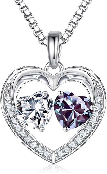Iefil Christmas Gifts for Women Wife - 925 Sterling Silver Heart Birthstone Necklace, Anniversary Birthday Gifts for Women Wife Girlfriend Mom, Birthstone Jewelry Gift for Her
