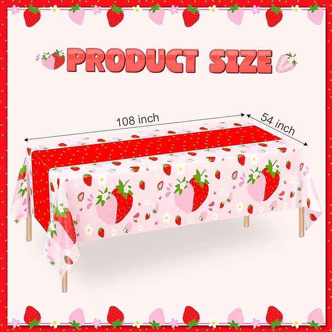 WNINK 6 Pack Strawberry Tablecloths Strawberry Berry Sweet One Table Covers for Birthday Party Decoration Berry Sweet Baby Shower Party Supplies 54" x 108"
