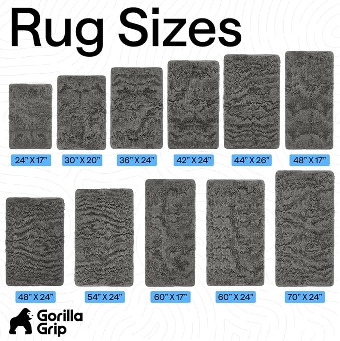 GORILLA GRIP Bath Rug Mat, Thick Soft Absorbent Chenille, Quick Dry Microfiber Mats, Rubber Backing Washable Shower Floor Rugs, US Designed Bathroom Bathmat Home Decor Accessories, 24x17, Charcoal