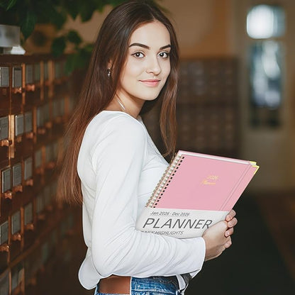 Daily Planner 2026 (8.5" x 11") - Weekly & Monthly Planner (Jan. 2026 - Dec. 2026), Column View Calendar Organizers, Hardcover Agenda Book with Tabs for Office & School, Pink