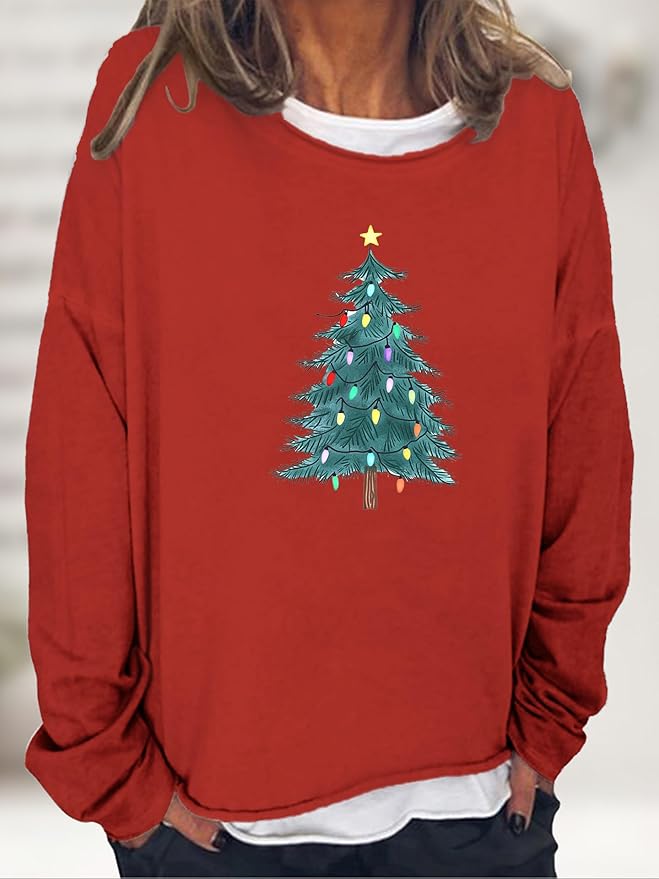 LOAIHA Merry Christmas Sweatshirt Crewneck Snowman Graphic Shirts Christmas Tree Sweater Long Sleeve Xmas Hoodie Pullover