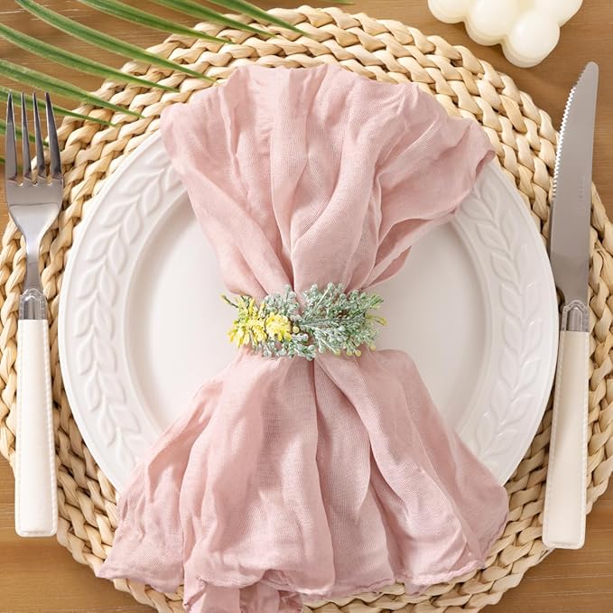 Socomi Pink Cheesecloth Napkins Fall Thanksgiving Cheese Cloths Gauze Set of 10 Boho Washable Dinner Table Napkins for Wedding Party Baby Shower Birthday Party Decor