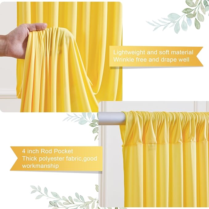 8 x 10 ft Yellow Backdrop Curtains for Party Photo Background Curtains Wrinkle Free Drapes Lemon Yellow Polyester Curtains Backdrop for Baptism Wedding Baby Shower Birthday Events, 2 Panels