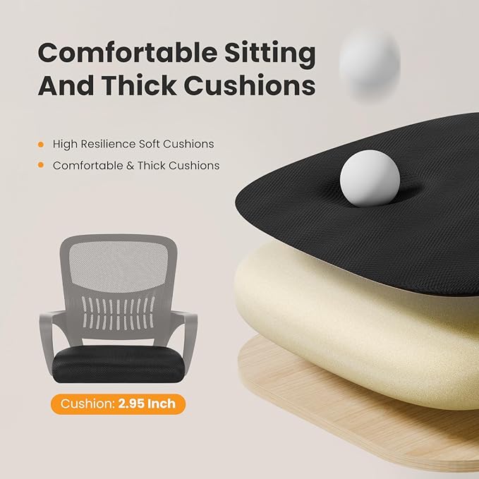 Sweetcrispy Home Office Managerial Executive Chair, Ergonomic Mesh Adjustable Swivel Mid-Back Computer Desk Chair with Comfortable Lumbar Support, Comfy Arms for Bedroom,Study