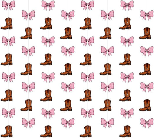 12 Pcs Hanging Boots or Bows Gender Reveal Decorations Boots and Bows Gender Reveal Confetti Western Theme Garland Brown and Pink for Cowboy Cowgirl Baby Shower Parties