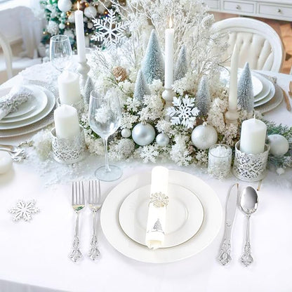 100PCS Christmas Paper Napkins - Silver Christmas Tree Napkin with Built-in Flatware Pocket Prefolded Cloth-Like - Heavy-duty Linen-Feel Dinner Napkins Disposable for Xmas Tableware Decor
