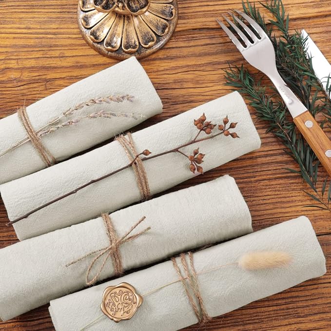 Socomi Cloth Napkins Beige Fall Thanksgiving Washable Reusable Bulk Linen Cotton Napkins Set of 4 17"x17" for Wedding Party Bridal Baby Shower Birthday Dining Table Decorations