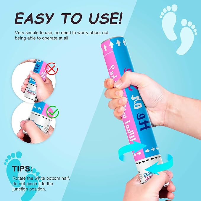 Gender Reveal Confetti Cannon | No Powder Confetti Poppers | Ideal for Baby boy Gender Reveal Decoration (6 blue)