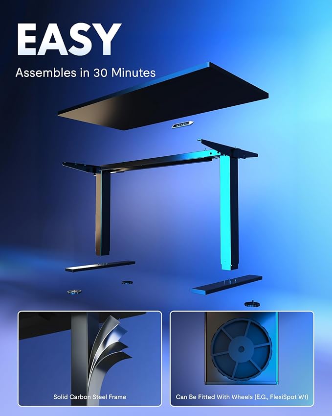 FLEXISPOT EN1 One-Piece Standing Desk, 40"x24" Seamless Desktop Electric Height Adjustable for Home Office, Study Rooms & Multi-Device Workstations, Black