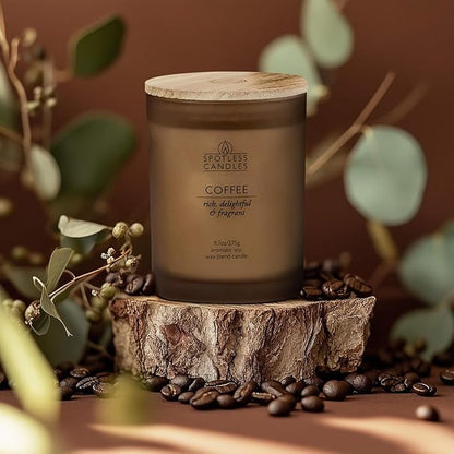 Coffee Candle - 9.7oz Frosted Jar Candles with Wooden Wick in Gift Box & Branded Shipper- Coffee Scented Candle