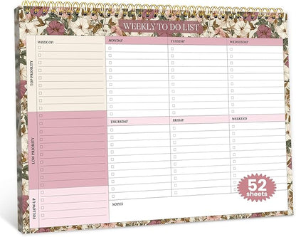 Weekly To Do List Notepad with 52 Undated Sheets（8.5"×11"）- Undated Weekly Planner Notepad for Office Desk Accessories and Supplies - Mauve Muse
