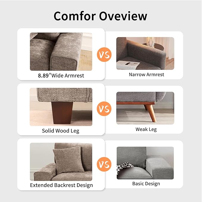 DOPEDIO Modern Loveseat Sofa for Living Room,Chenille Recliner, Removable Cover, Spring Cushions, Solid Wood Frame, Easy Assembly for Small Spaces (88.58inch，Brown)
