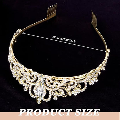 CIEHER 10 PCS Gold Crowns for Women, Crystal Queen Crown Princess Tiaras for Prom Birthday Party Halloween Costume