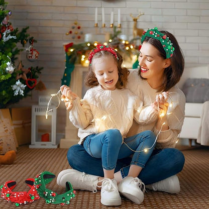 2 Pcs Christmas Headbands for Women Pearl Rhinestone Knot Headband Xmas Crystal Jeweled Hair Band Bow Wide Top Knotted Headband Christmas Hair Accessories Holiday Party Outfits(Pearl Rhinestone)