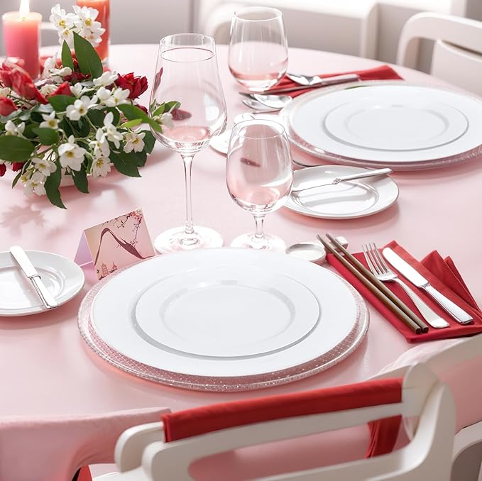 FLOWERCAT 200PCS White Plastic Plates Disposable Plates for Party - Heavy Duty Plastic Plates - 100 10" Dinner Plates and 100 7" Salad Plates for Christmas,Thanksgiving Parties New Year and Events