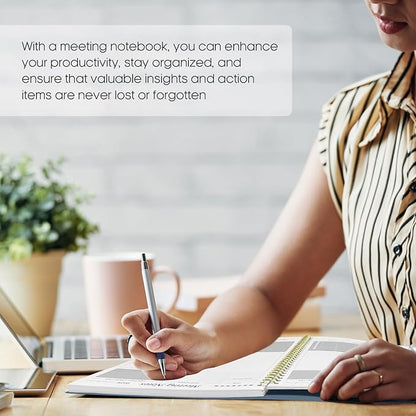 Meeting Notebook for Work Organization - Work Planner Notebook with Action Items, Agenda Planner for Note Taking, 160 Pages (6.9" X 9.9") Project Organizer for Men & Women - Sky Blue