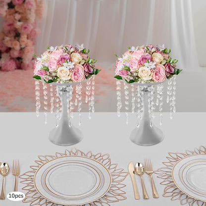 Wedding Centerpieces Sliver Vases,10PCS Metal Flower Candle Holder with Sparkling Crystal Beads,Crystal Flower Vase Metal Flowers Stand for Party Tables Decorations