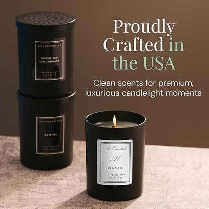 Air Esscentials Clean Scented Soy Candles, Soy Wax Blend with Luxury Fragrance, Aromatherapy Candle for Home & Office, 70 Hour Burn Time, Green Tea, 11 oz.