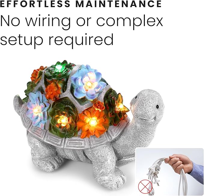 HOM Solar Turtle Statue - Solar Powered Turtle for Garden Decor with LED - Waterproof Solar Lights Outdoor for Patio, Yard, Porch