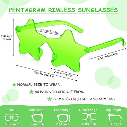 Cindeer 40 Pairs Rimless Star Shape Sunglasses Colorful Transparent Sunglasses Pentagram Glasses for Party