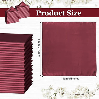 Bailarina 80 Pack Burgundy Satin Napkins,17x17 Inches Wedding Napkins Square Soft Silky Table Napkins Bulk Decorative Elegant Cloth Napkin for Party Decoration, Banquet,Wedding,Graduation