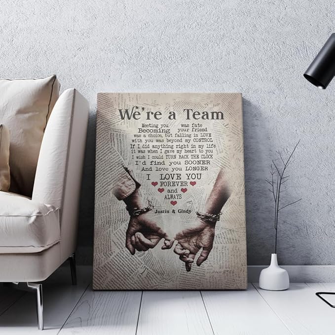 GABITA Personalized Wall Art for Couples, Anniversary Canvas for Couple Parent Grandparent, We're A Team Canvas for Couple Lover Husband Wife, Romantic Wall Decor, Wedding Keepsake