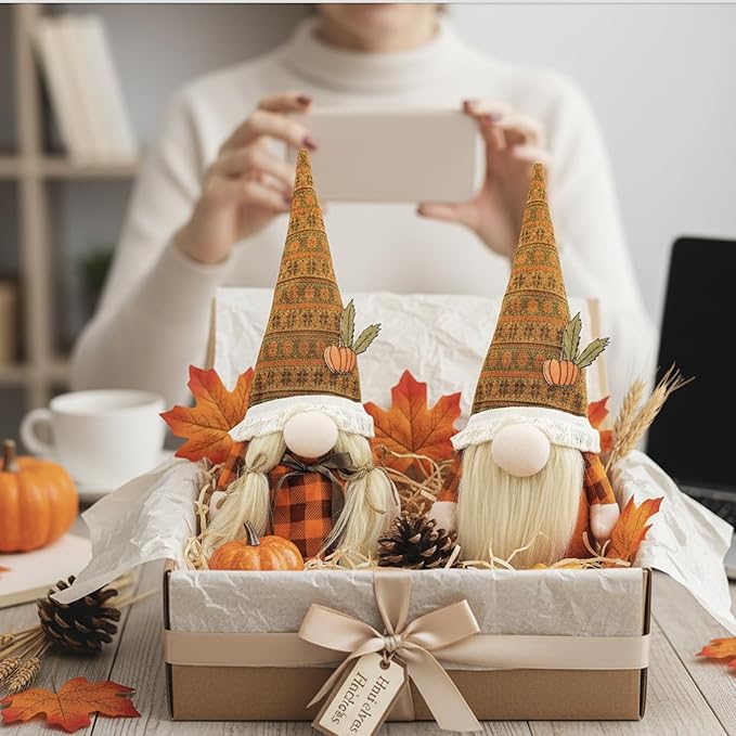 Thanksgiving Decorations for Home - Fall Decor - Cute Thanksgiving Gnomes Plush Doll for Office, Indoor, Living Room, Tiered Tray, Harvest Table Supplies - Autumn Birthday Gifts Basket Ideas for Women