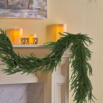 Christmas Garlands Artificial Norfolk Pine Garland Real Touch Faux Greenery Garland for Holiday, Fireplace, Mantle, Window, Stairs, Indoor, Outdoor Decor, 5FT