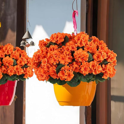 Hananona 6 Pcs Artificial Geranium Flowers for Outdoors Geranium Silk Orange Flower Outdoor UV Resistant Patio Plants Faux Autumn Flowers for Fall Home Kitchen Table Centerpieces (6, Orange)