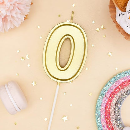 PHD CAKE 2.76 Inch Luxe Gold 0 Number Birthday Candles, Gold Number Candle, Cake Number Candles, Party Celebration