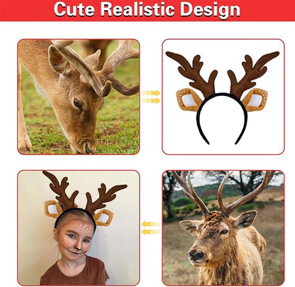 SIOTMERA Deer Antlers Headband, Realistic Reindeer Antlers Headbands Adults,Deer Ears Fashion Head Wear for Washing Makeup Halloween Christmas Party