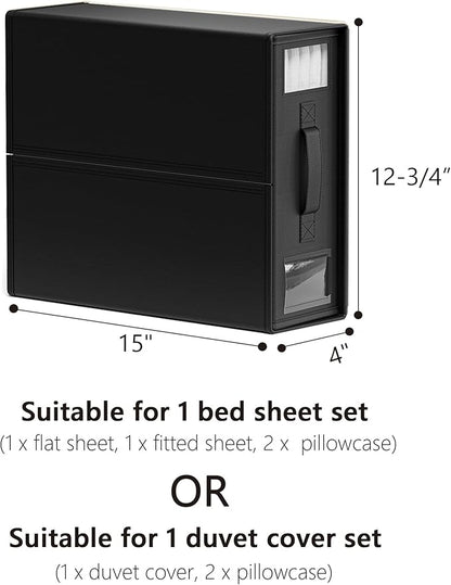 SheetCube Bed Sheet Organizers and Storage 6 Pack, Foldable Linen Closet Organizer with Window and Label, Bedding Folder Storage Box Container for Blanket, Duvet Cover Set, Bed Sheet Set - Black