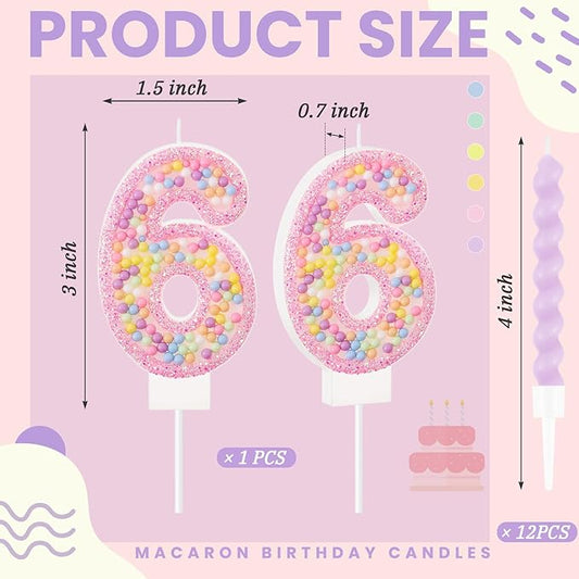 MTLEE Number 6 Birthday Candle with 12 Pcs Spiral Candles for Girls Macaron Pastel Rainbow Unicorn Pink Cake Topper for Sweet Theme Party Decoration