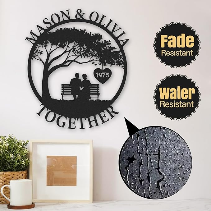 Personalized Anniversary Wedding Gifts for Couples, Custom Metal Sign with Couples Name and Date, Last Name Sign, Metal Art Wall Decor, Home Decor, Engagement Bridal Shower Gifts Color07