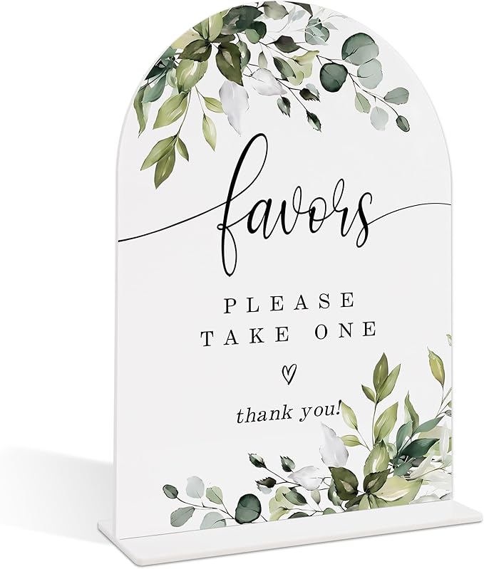 Wedding Signs for Reception, Green Leaves Favors Please Take One Sign, Wedding Reception Signage, Bridal Shower Table Decorations with Base, Supplies for Proposal, Bridal Shower Event and Ceremony, 10